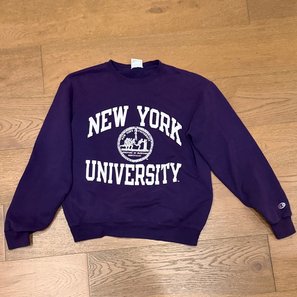 Unisex Champion Purple New York University Crewneck Sweatshirt